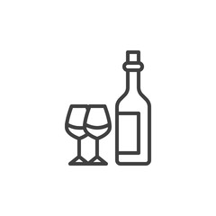 Bottle of wine and glass line icon. linear style sign for mobile concept and web design. Wineglases and Wine bottle vector icon. Symbol, logo illustration. Vector graphics