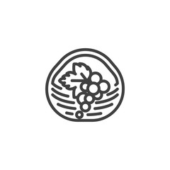 Basket with grapes line icon. linear style sign for mobile concept and web design. Bunch of grape in the wicker basket outline vector icon. Symbol, logo illustration. Vector graphics