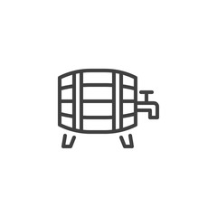Wooden barrel with tap line icon. linear style sign for mobile concept and web design. Wine barrel outline vector icon. Winery, brewery symbol, logo illustration. Vector graphics