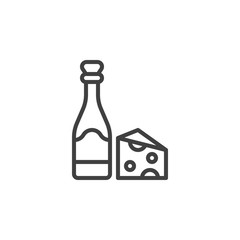 Wine and cheese line icon. linear style sign for mobile concept and web design. Wine bottle and cheese piece outline vector icon. Symbol, logo illustration. Vector graphics