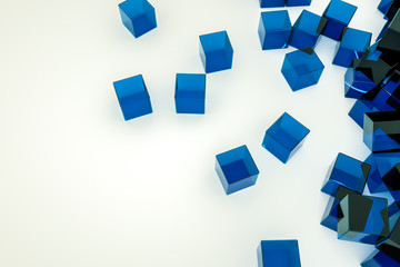 transparent three-dimensional blue cubes on a white background. 3d render illustration