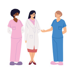 Obraz premium women doctors with mask and uniforms vector design