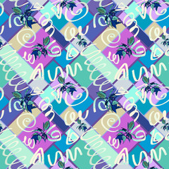 Poinsettia on geometric abstract, seamless pattern.