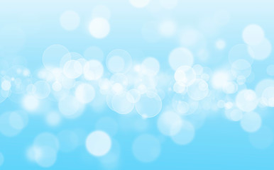 White lights bokeh, defocus glitter blur on  blue background. illustration.