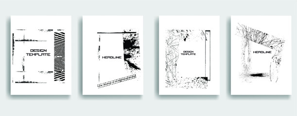 Vintage Set Of Different Grunge Textured Brochures . Black and White Patterns in Grungy Style . Vector