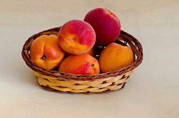 Group of ripe apricots  in a basket, ready to eat or background, Sofia, Bulgaria    