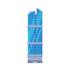 Downtown Skyscraper, City Business or Residential Building with Shiny Glass Facade Vector Illustration