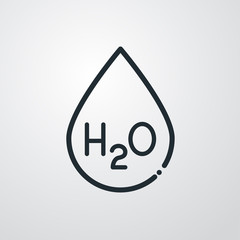 Logotipo lineal gota de agua con texto h2o en fondo gris