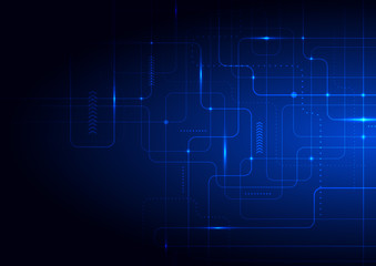 Abstract technology futuristic concept glowing blue lines and lighting on dark background.