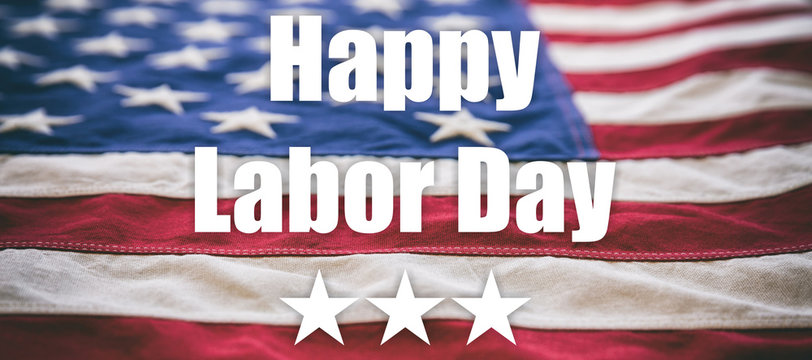 Happy Labor Day text on USA flag background, banner