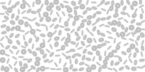 Russian ruble coins falling. Scattered black and w