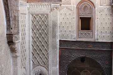 Carved wood wall of the ancient mosque-al - Karaouin University in Fes, Morocco