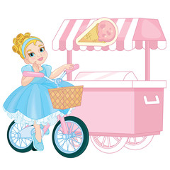 Cute girl and ice cream cart