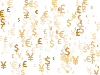 Euro dollar pound yen gold signs flying currency vector background. Finance backdrop. Currency 