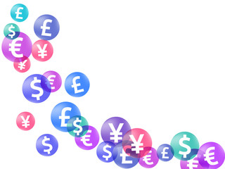 Fototapeta premium Euro dollar pound yen circle signs scatter currency vector design. Profit growth concept. Currency 