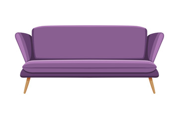 Lilac Comfortable Sofa, Cozy Domestic or Office Furniture, Modern Interior Design Flat Vector Illustration