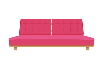 Comfortable Sofa, Cushioned Cozy Domestic or Office Furniture with Pink Upholstery, Modern Interior Design Element Flat Vector Illustration