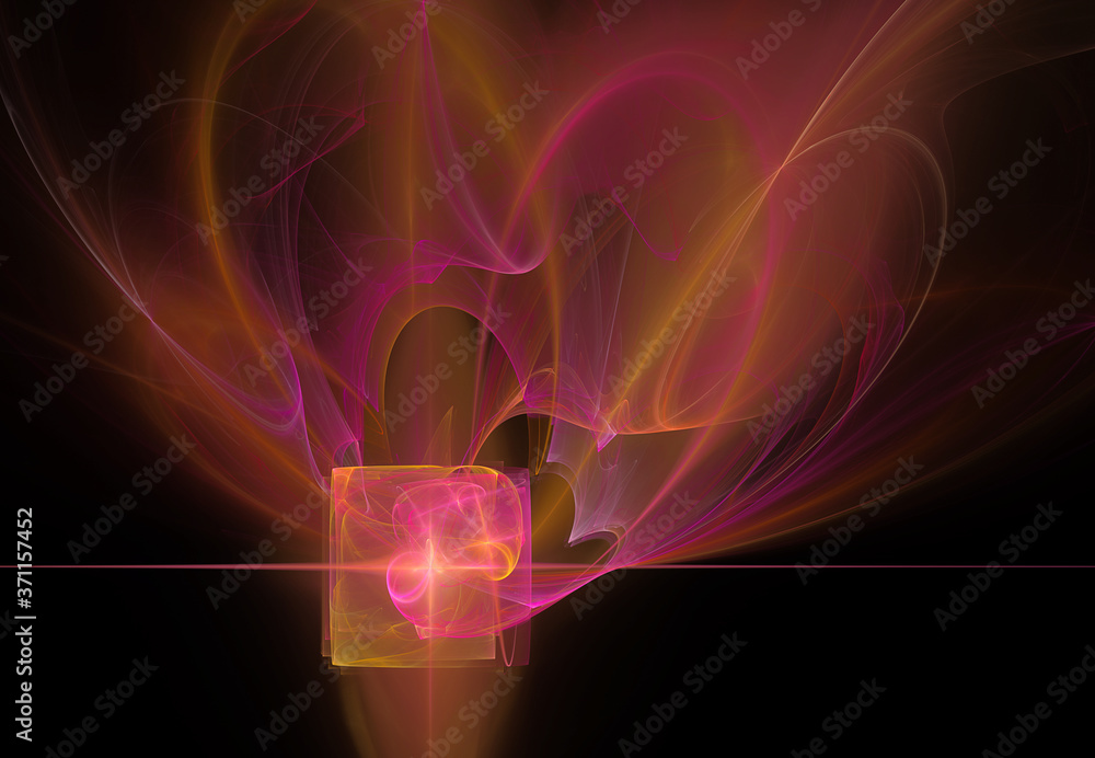 Poster Fractal, abstract shining square object on a black background