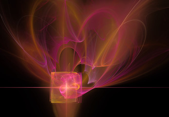 Fractal, abstract shining square object on a black background