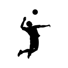 Fototapeta na wymiar Silueta de jugador de voleibol saltando con pelota en color negro