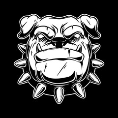 Illustration of boxer dog head in vintage monochrome style. Design element for logo, emblem, sign, poster, card, banner. Vector illustration