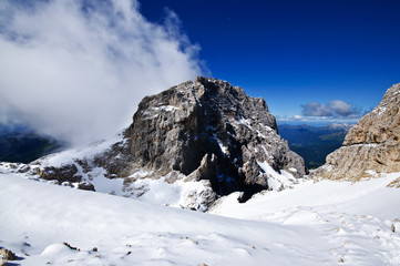 Fototapeta na wymiar Alpine landscape with peaks covered by snow, Trentino Alto Adige, Italy