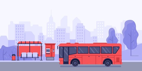 Public transport stop and autobus. Vector bus stop and transport public service illustration © Tartila
