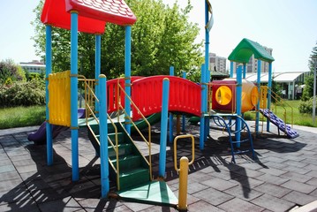 Empty colorful playground park with no kids due to Covid-19. Cayyolu Ankara Turkey