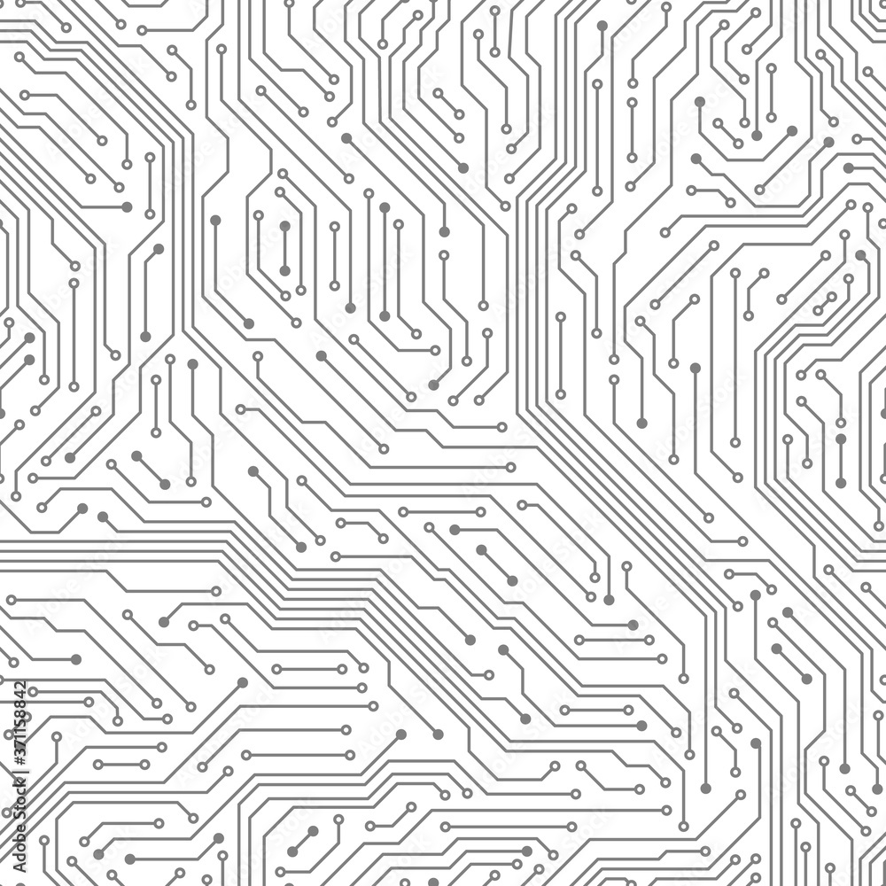 Wall mural seamless circuit board. digital technology electrical scheme printed motherboard computer chip elect