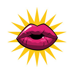 female and pink pop art mouth with explosion vector design