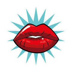 female and red pop art mouth with explosion vector design