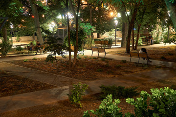 night view of Greek Park in Odessa city, Ukraine, near Potemkin stairs and Primorskiy boulevard