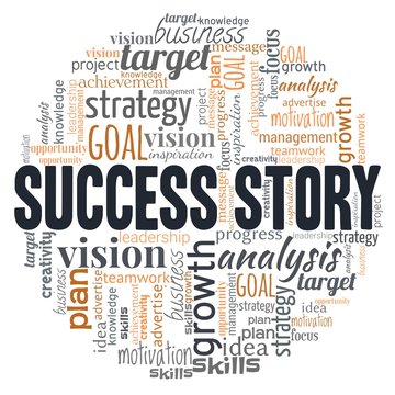 Success story word cloud isolated on a white background.