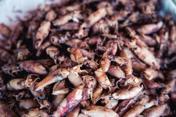 Dried squid and seafood Fish market on the island Seafood