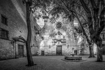 Streets of Barcelona. Sant Felip Neri square. in black and white. fine art