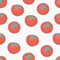 Vector red tomatoes seamless pattern. Food background on a white background. Vegetable texture for the design. Seamless pattern can be used for Wallpaper, web backgrounds.