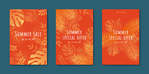 Tropical leaves flyer set