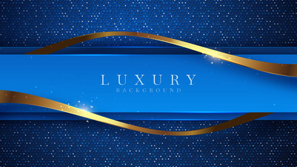 Luxury golden line background blue and sky shades in 3d abstract style. Illustration from vector about modern template deluxe design.