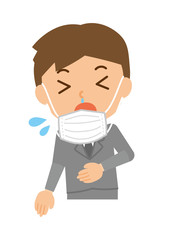 ビジネスマン　マスク　くしゃみ