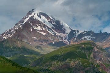 Naklejka na ściany i meble Kazbegi Peak and Glacier, Kazbegi Reserve, Georgian Military Highway, Mtskheta-Mtianeti Region, Georgia, Middle East