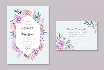 Soft Mauve Purple Watercolor Wedding Invitation - obrazy, fototapety, plakaty
