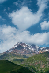 Obraz premium Kazbegi Peak and Glacier, Kazbegi Reserve, Georgian Military Highway, Mtskheta-Mtianeti Region, Georgia, Middle East