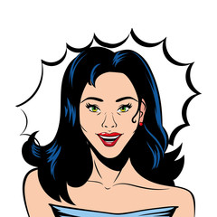 retro black hair woman cartoon with explosion vector design