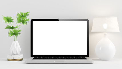 Laptop mockup on minimal desktop
