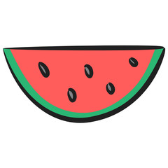 Watermelon slice icon, hand drawn vector of natural food 