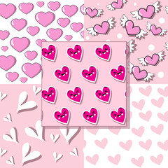 Five seamless pattern backgrounds with hearts. Valentine's Day set