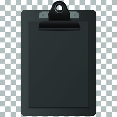 Black clipboard with blank black sheet. Vector illustration.