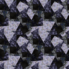 Abstract seamless watercolor pattern. Fabric design in patchwork style. The illustration can be used for printing, textiles, wrapping paper, clothing, postcards and decoration. Blue, graphite