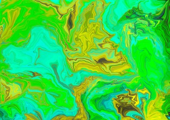 Fototapeta na wymiar Green blue and yellow glowing marble abstract background design. Concept: illustration, colorful