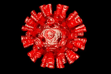 Coronavirus aka Covid-19 Virus visualisation isolated on black.